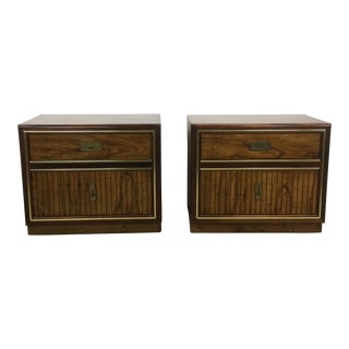 Pair of Mid Century Campaign Style Nightstands by Bassett For Sale