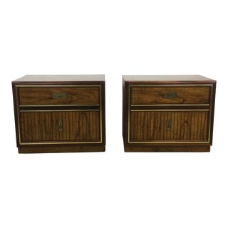 Pair of Mid Century Campaign Style Nightstands by Bassett For Sale