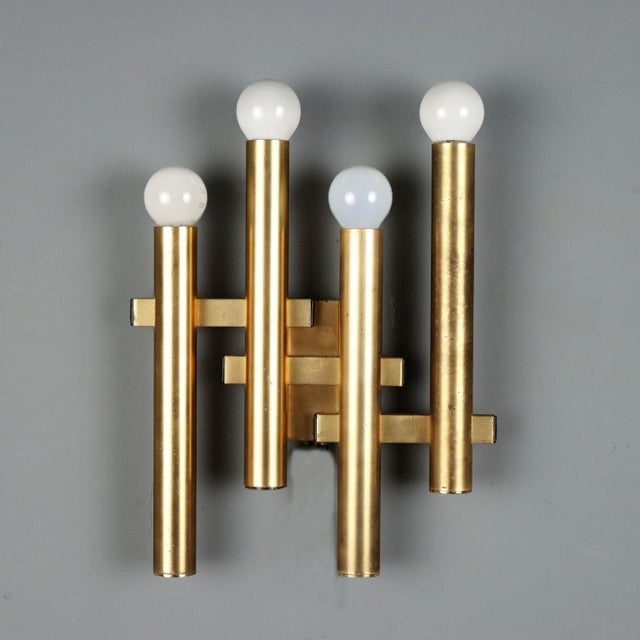 Brass-Plated Metal Wall Lamp, 1970s For Sale - Image 6 of 8