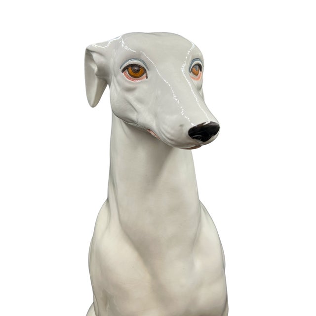 Late 20th Century Life Size Glazed Ceramic Italian Greyhound Figurine For Sale In West Palm - Image 6 of 11