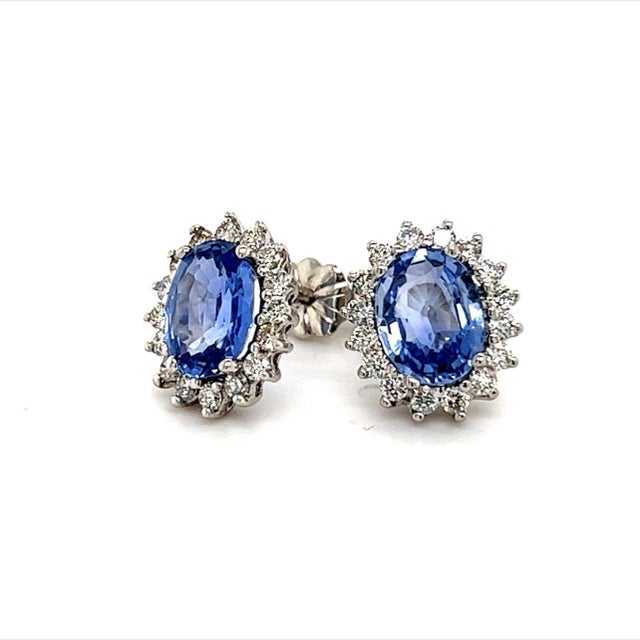 2010s Natural Sapphire Diamond Earrings 14k Gold 3.2 TCW Certified For Sale - Image 5 of 12