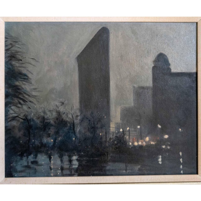 We are selling this great New York City Tonalist painting. This painting is well done, a dark tonalist nocturne scene lit...