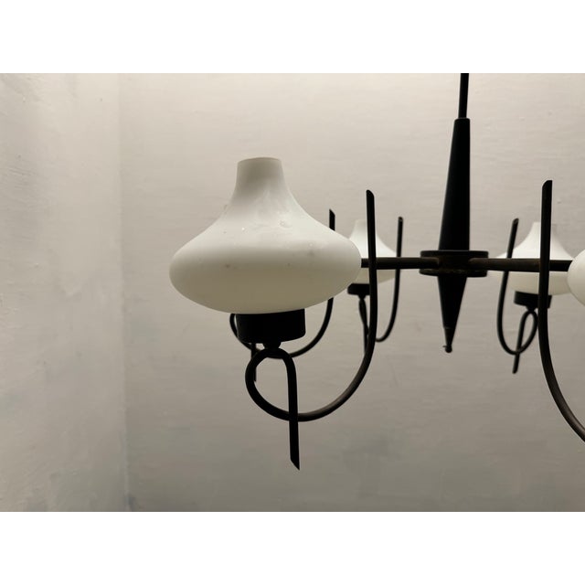 Italian Opaline Bronze Chandelier, 1950s For Sale - Image 9 of 14