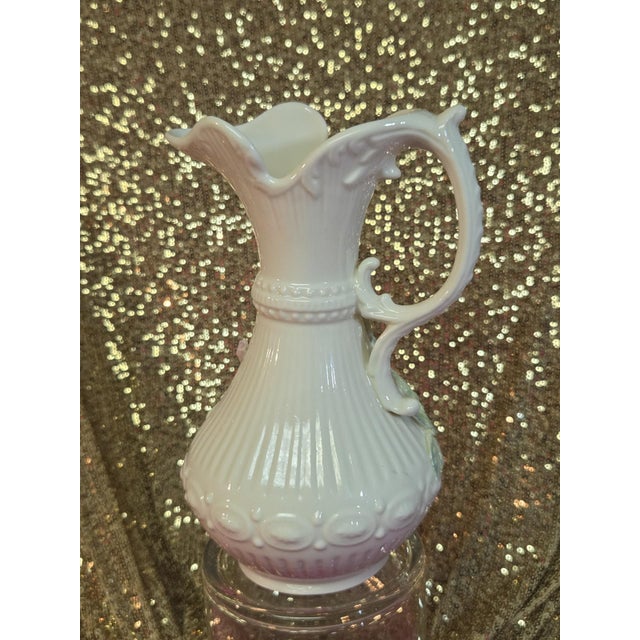 American Late 20th Century Large 9" Vintage Belleek Aberdeen Ewer W/ Applied Flowers For Sale - Image 3 of 18