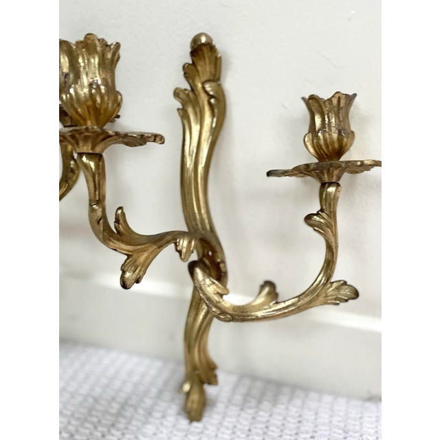 Metal Pair of Louis XV Rococo Style Gilded Candle Sconces For Sale - Image 7 of 9