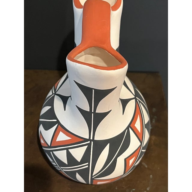 Printmaking Materials Late 20th Century Acoma Pueblo Fine Art Wedding Vase - Hand-Painted Polychrome Pottery 8"x 6" For Sale - Image 7 of 8