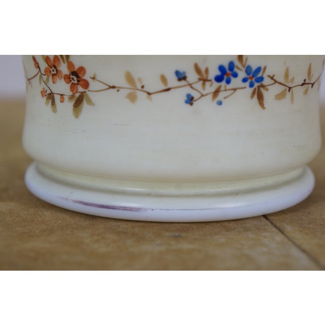 Glass Antique French Victorian Painted Floral Opaline Glass Vanity Jar Casket 5" For Sale - Image 7 of 14
