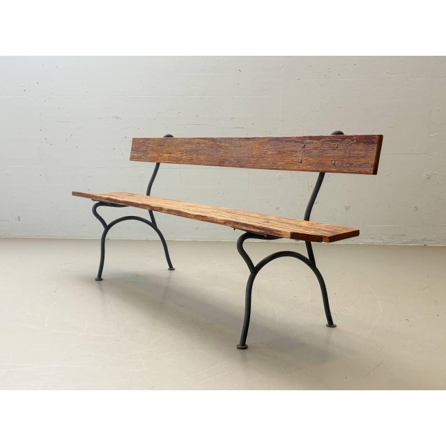 Garden Bench with Delicate Cast Iron Frame and Wooden Slats, 1950s For Sale - Image 5 of 16