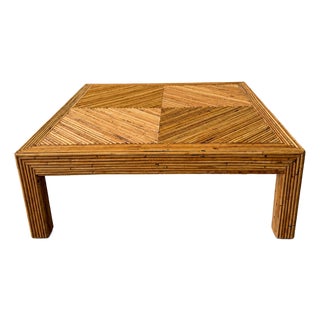 Vintage 1970s Pencil Reed Rattan Coffee Table Square Mid Century Modern For Sale