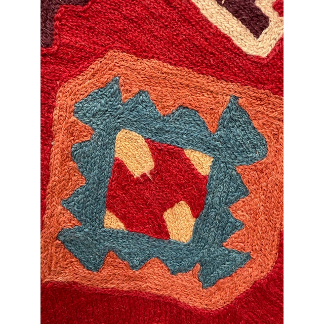 Vintage Indian Wool Chain Stitch Tapestry With Tribal Kilim Design, 4' × 6' For Sale - Image 4 of 12