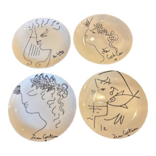 1960s Expressionism Jean Cocteau “Les Têtes” Limoges Plates - Set of 4 For Sale
