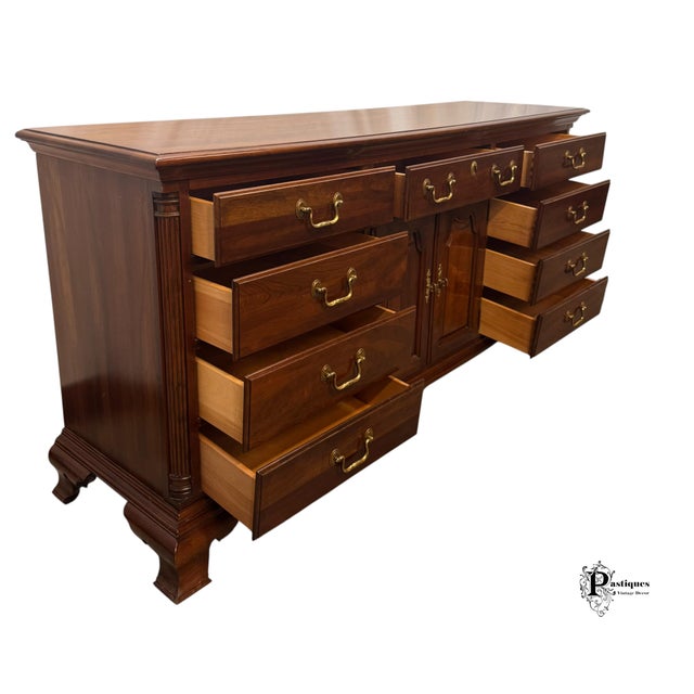 Vintage Jamestown Sterling Chippendale Style Mahogany Triple Dresser & Mirror For Sale - Image 9 of 12