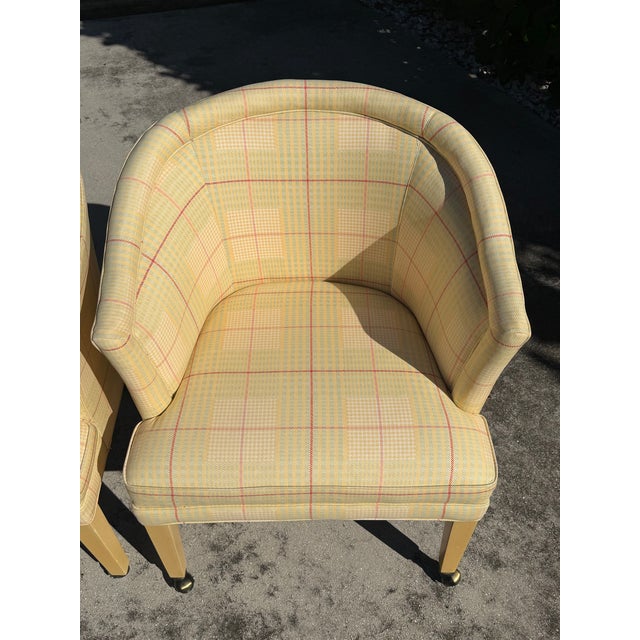 Vintage Sherrill Furniture Bucket Dining Chairs on Casters in Plaid Upholstery, Set of 4 For Sale - Image 10 of 16