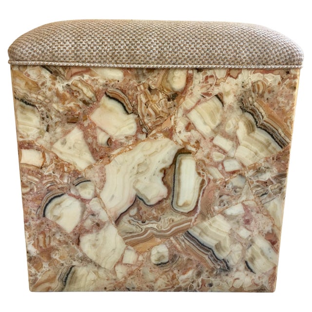 Mid-Century Modern custom onyx and resin rectangular shape bench or ottoman. Base features onyx stone veneers set in high...