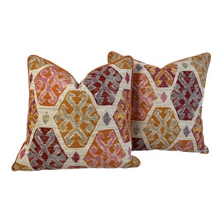 Designer Kravet Couture Modern Velvet Feather/Down Pillows 22" Square - Pair For Sale