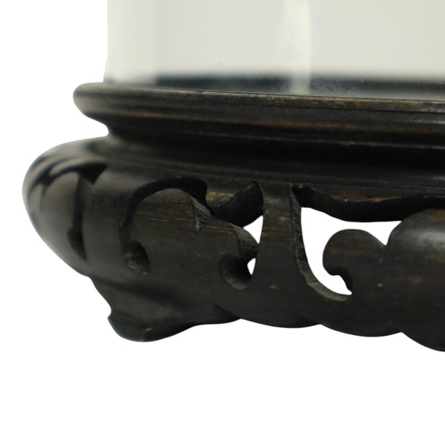 Large Antique Mouth-Blown Glass Dome on Asian Wooden Base, 1890s For Sale - Image 9 of 11