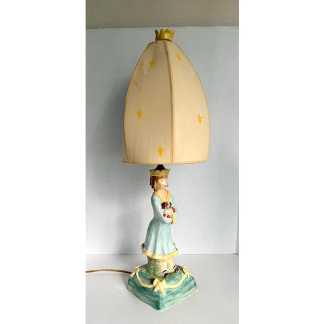 1940's Artist-Signed Storybook Ceramic Girl With Dog Table Lamp For Sale - Image 11 of 15