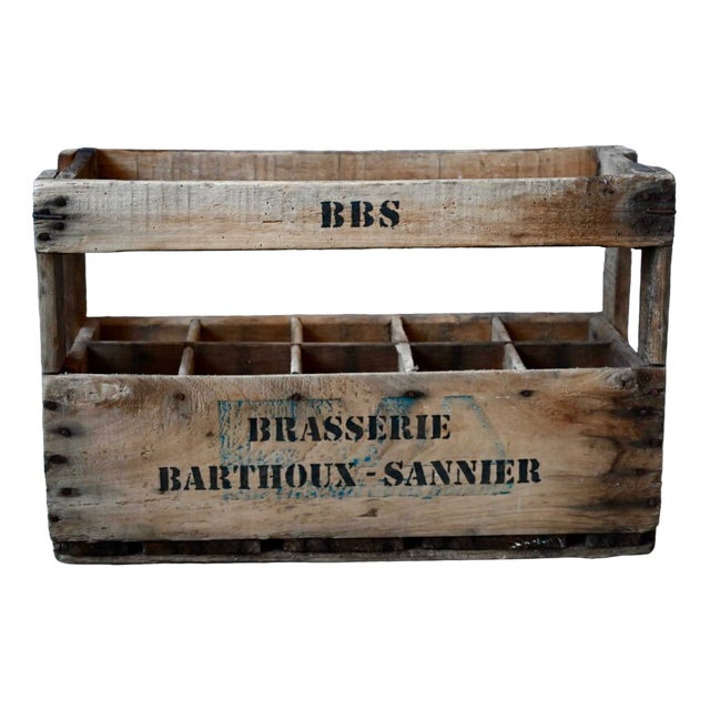 Wooden Bottle Case from Brasserie Barthoux Saunier, 1940s For Sale