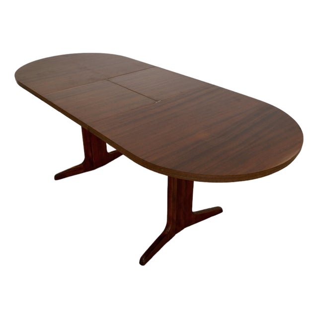 1960’s Mid-Century Danish Modern Trestle Leg Extendable Oval Dining Table With Leaf For Sale