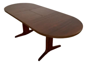 1960’s Mid-Century Danish Modern Trestle Leg Extendable Oval Dining Table With Leaf