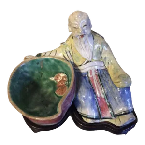 Antique Early 19th Century Chinese Famille Rose Porcelain Mandarin and Peach Form Water Dropper or Ink Brush Pot