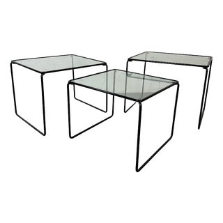 Modernist Italian Steel and Glass Set of Nesting Tables, 1970s, Set of 3 For Sale