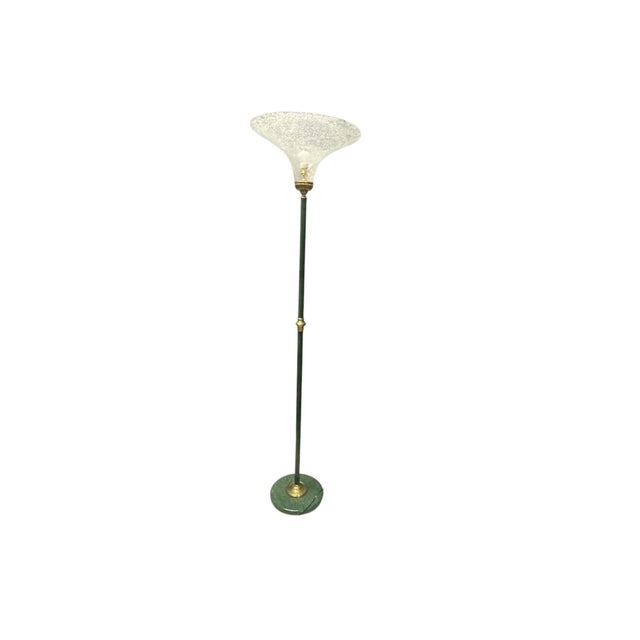 Italian Green Murano Glass Floor Lamp with Large Frosted Shade, 1980s For Sale - Image 13 of 13