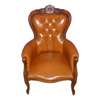 Chippendale Chesterfield Armchair in Caramel Leather, 1960s For Sale