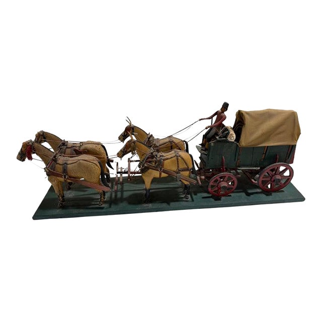 19thc Folky Covered Wagon With Four Horses For Sale