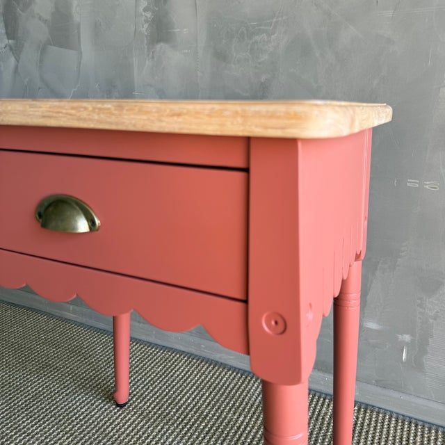 Painted Night Stand or Side Table in Salmon Pink With Natural White Oak Top For Sale - Image 9 of 10