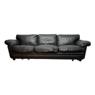 Mid-Century Black Leather Poppy 3 Sofa from Poltrona Frau, 1970s For Sale
