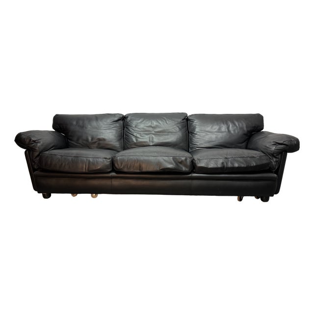 Mid-Century Black Leather Poppy 3 Sofa from Poltrona Frau, 1970s For Sale