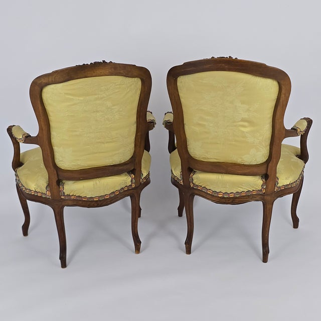 1950s French Louis XV Style Carved Fauteuil Arm Chairs For Sale - Image 9 of 10