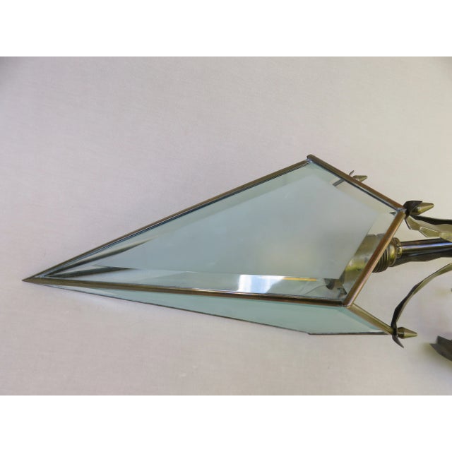 Metal Art Nouveau Glass & Brass Ceiling Lamp For Sale - Image 7 of 16