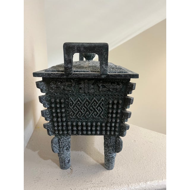 Mid Century 1970's James Mont Shang Bronze Style Fang Ding Ice Bucket For Sale - Image 9 of 11