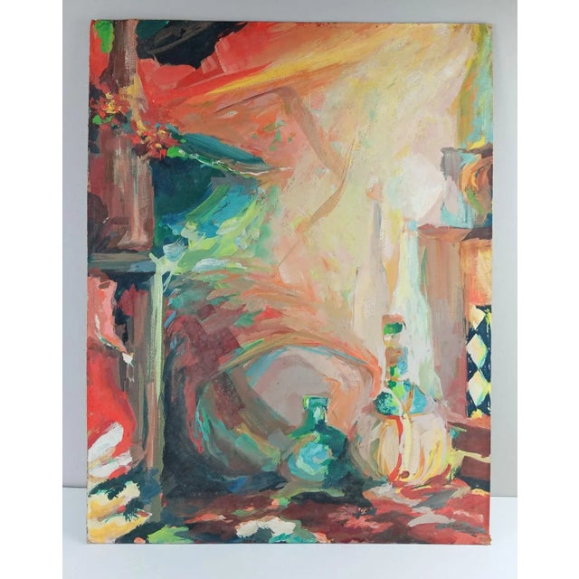 Mid-Century Modern Vintage 1961 Mid Century Bold Abstract Bottle Still Life Painting For Sale - Image 3 of 5