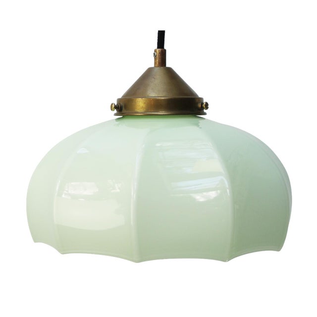 Green French Green Opaline Glass and Brass Gallery Pendant Lamp For Sale - Image 8 of 8