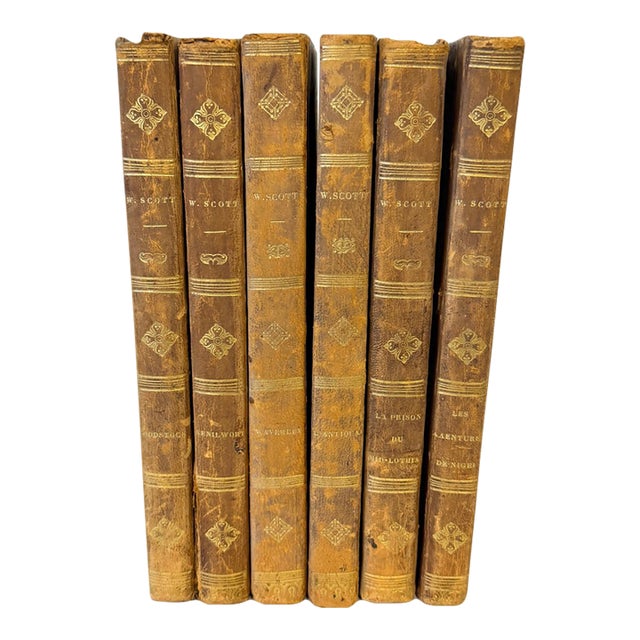 1830s Antique French Edition Walter Scott Novels Half-Leather - Set of 6 For Sale