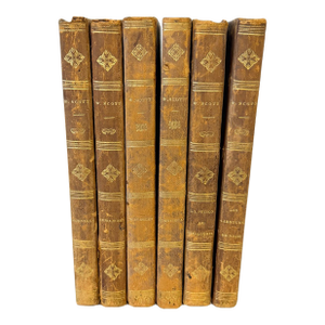 1830s Antique French Edition Walter Scott Novels Half-Leather - Set of 6
