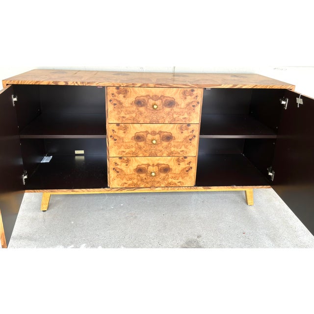 Original retail 5540, stylish Made Goods Modern Olive Ash Burl Wood Xander Buffet, black interior, two doors, two shelves,...