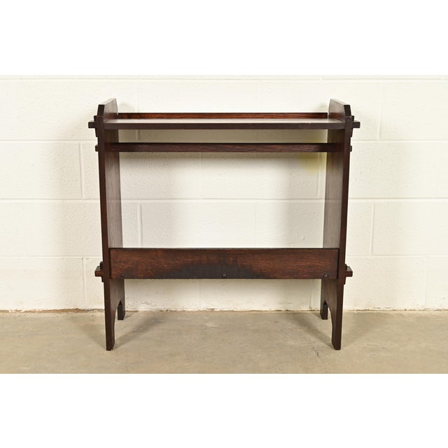 Limbert Style Antique Mission Oak Arts & Crafts Book Trough or Magazine Stand, Newly Refinished For Sale - Image 10 of 11