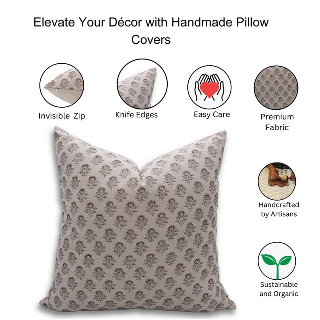 Fabdivine Handmade Block Printed Cushion Cover 16x16 Inch Duck Canvas- Bagru Buti For Sale - Image 4 of 4