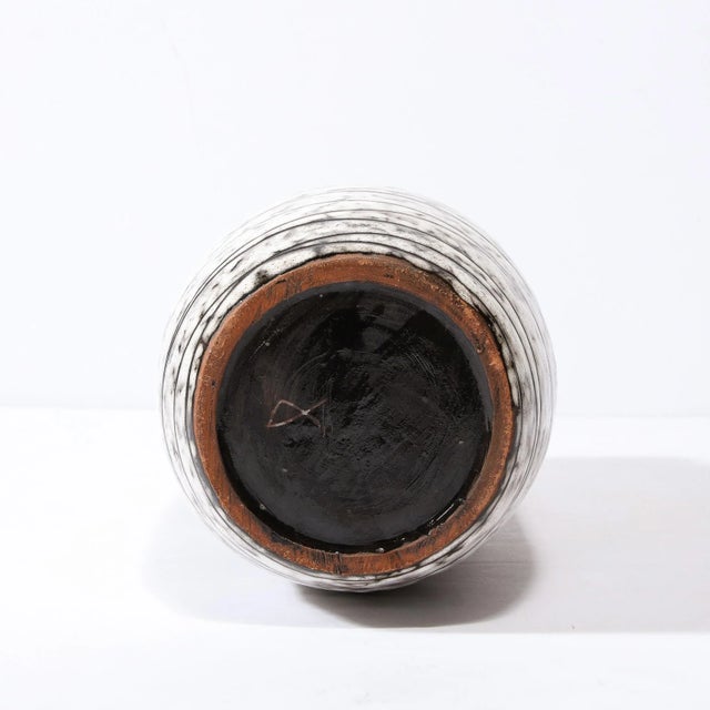 Mid-Century Modernist White and Earth Toned Horizontally Striated Ceramic Vase For Sale - Image 10 of 13