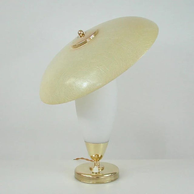 Mid-Century Modern Swedish Saucer Table Lamp in Opaline and Fiberglass, 1950s For Sale - Image 15 of 17