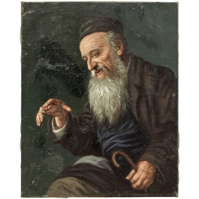 Konstanty Szewczenko, Untitled, Rabbi Smiling, Judaic Oil Painting, Early 20th Century For Sale