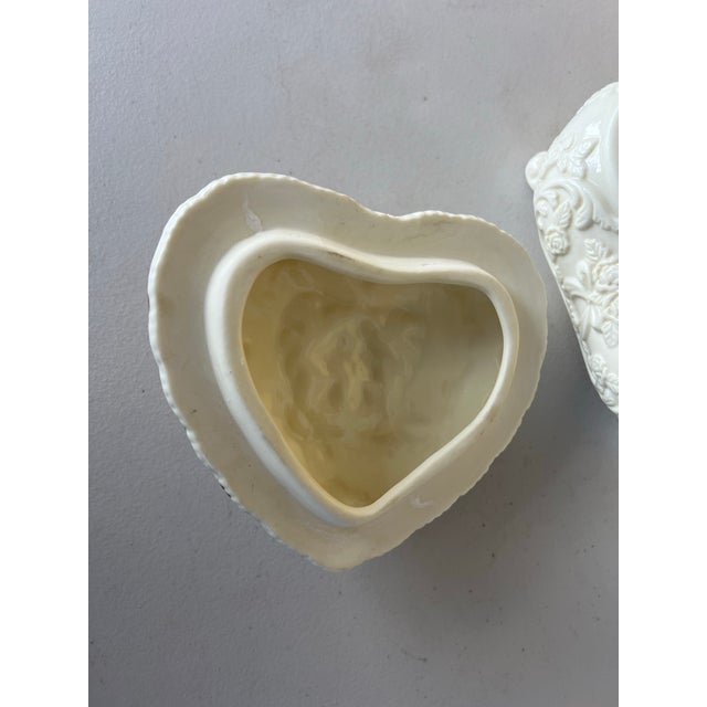 Ivory Vintage Victorian Floral Ceramic Heart Box and Bell For Sale - Image 8 of 9