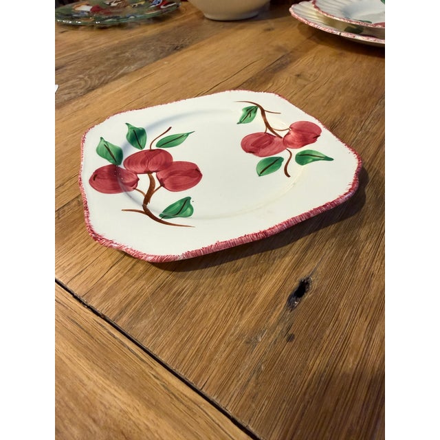 Red Vintage Blue Ridge Southern Potteries Hand-Painted "Crab Apple" Square Salad Plate For Sale - Image 8 of 8