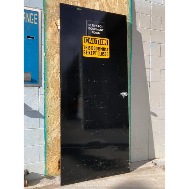 Vintage industrial “PyroDor fire door or mechanical room door with black enamel, heavy duty upper mounting bracket with...