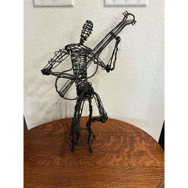Contemporary Seated Band Player Black Wire Metal Art Sculptures For Sale In Las Vegas - Image 6 of 7