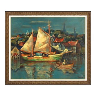 Mid 20th Century Tender in the Harbor, Stephan Chizmarik For Sale